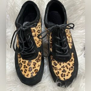 Hotter Raven Suede Leopard Lace-up Sneakers Hair Size 10